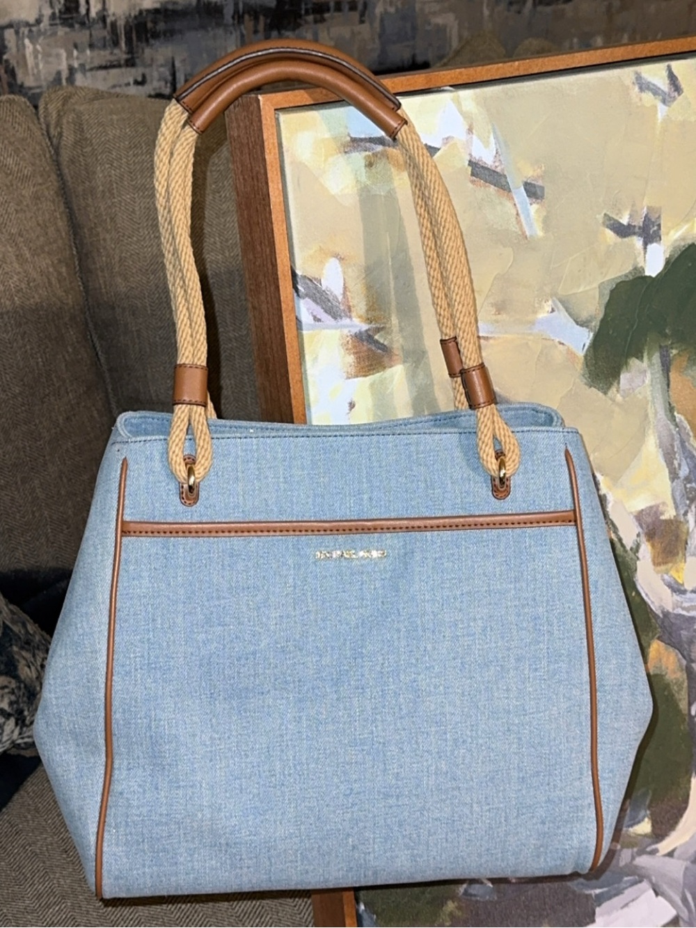 NWT $258 Michael Kors Talia Lrg Grab Bag Canvas Tote/Purse Wash Denim AUTHENTIC - Picture 1 of 16